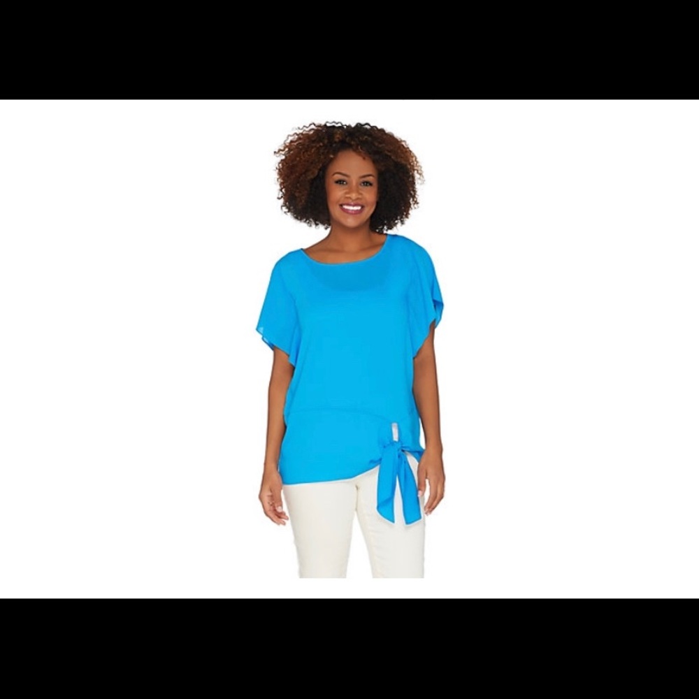 Kim Gravel Flutter Sleeves Side Tie Top - XS